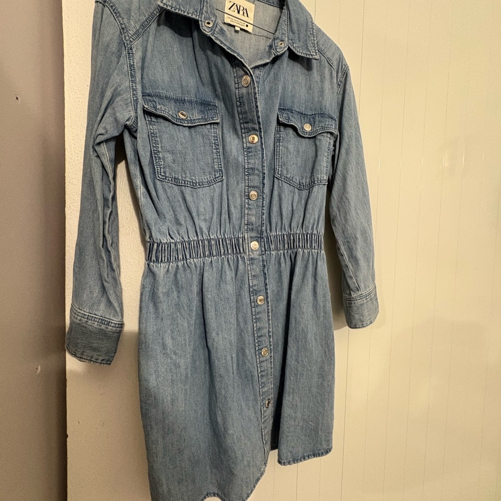 Zara Blue Long Sleeve Notched Collar Dress